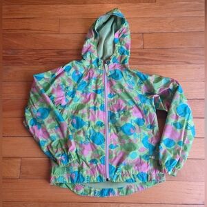 L.L. Bean Green and Pink Fish Pattern Jacket Girls 6x-7